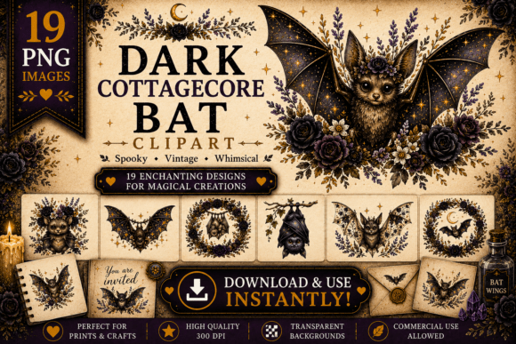 Download Dark Cottagecore Bat Clipart - Premium Resources