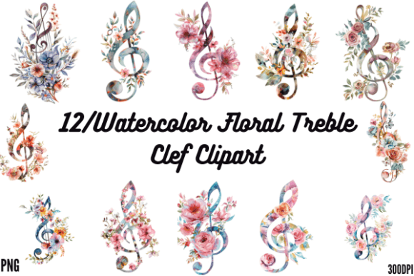Download Watercolor Floral Treble Clef Clipart - Art Collection