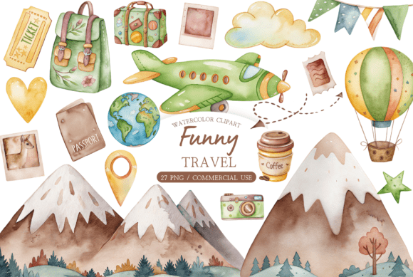 Download Watercolor Summer Travel Clipart Bundle - Art Collection