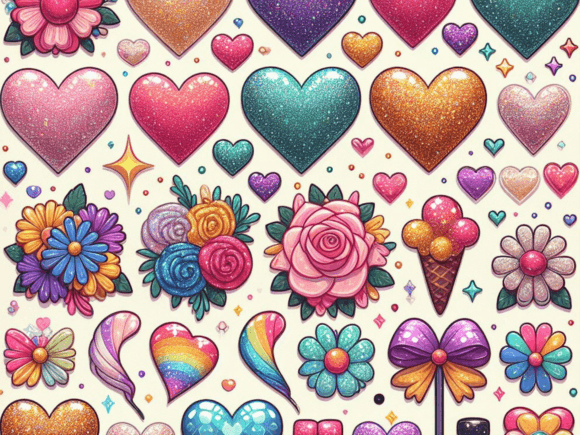 Download Colourful Glitter Hearts Bundle Graphic - Art Collection