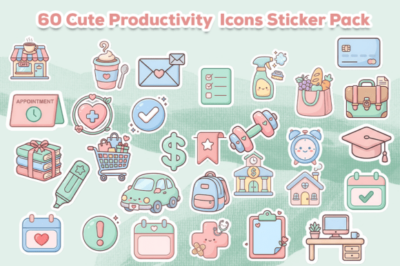 Download Digital Cute Productivity Icons Stickers - Digital Collection