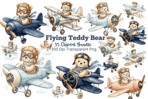 Download Teddy Bear and Plane Clipart Bundle - Art Collection