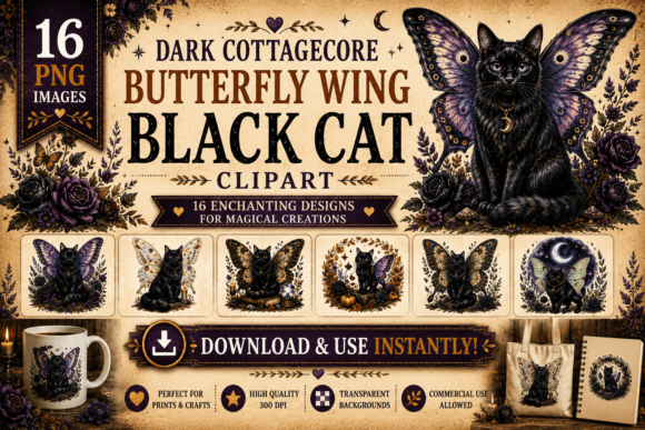 Download Dark Cottagecore Wing Black Cat Clipart - Art Collection
