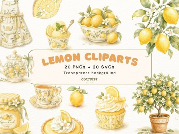 Download Lemon Watercolor Cliparts, Summer Bakery - Art Collection