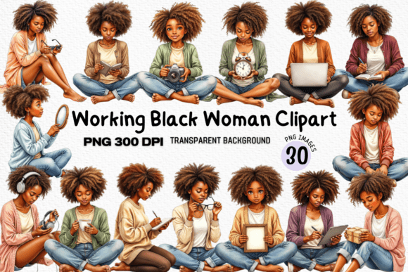 Download Working Black Woman Clipart PNG Bundle - Art Collection