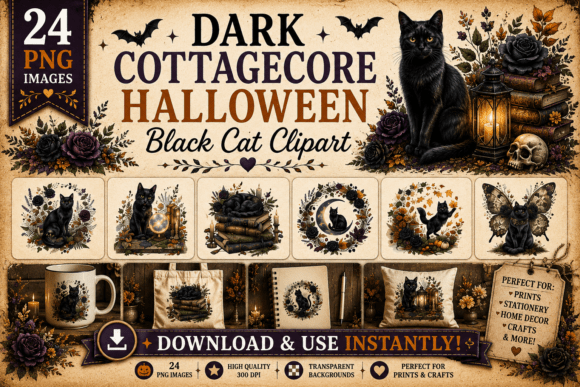 Download Dark Cottagecore Halloween Black Cat - Dark Collection