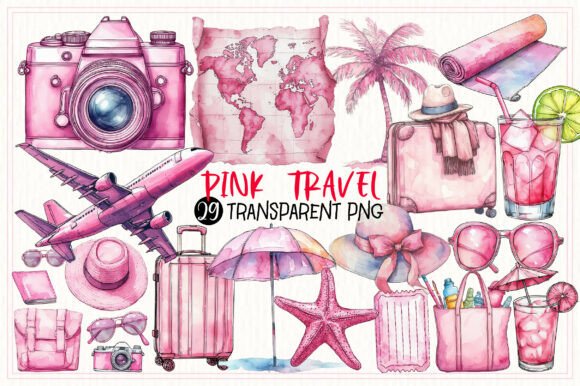 Download Pink Watercolor Travel PNG Clipart - Art Collection