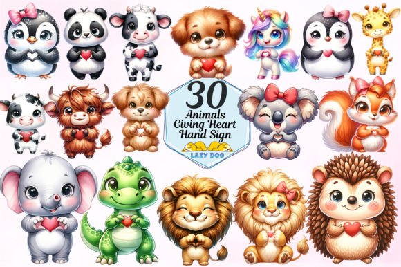 Download Animals Giving Heart Hand Sign Bundle - Art Collection