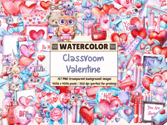 Download Classroom Valentine Watercolor Clipart - Art Collection