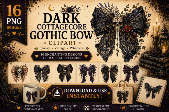 Download Dark Cottagecore Gothic Bow Clipart - Premium Bundle