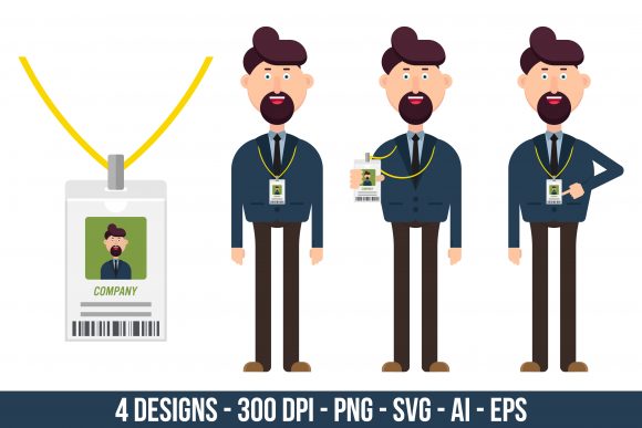 Download Company Worker with Badge Clipart Set - Art Collection