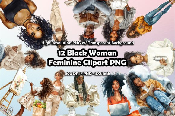 Download 12 Black Woman Feminine Clipart PNG - Art Collection