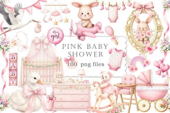 Download Pink Baby Shower Clipart Watercolor PNG - Art Collection